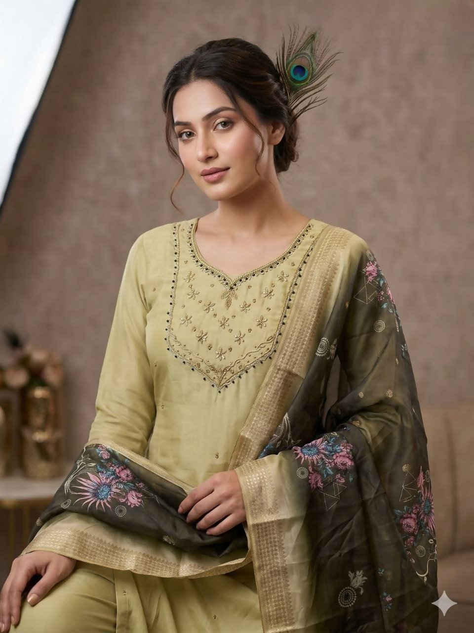 Teeya Creation New Trendy Fancy Premium Mul Chanderi Kurta Set - Green