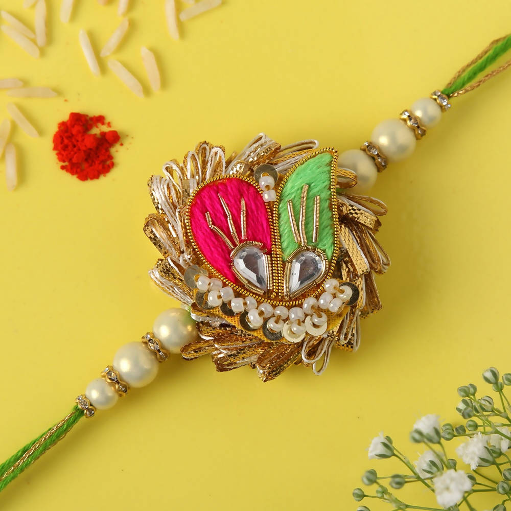 Ethnic Zardosi Rakhi & Almond Treat Chocolate