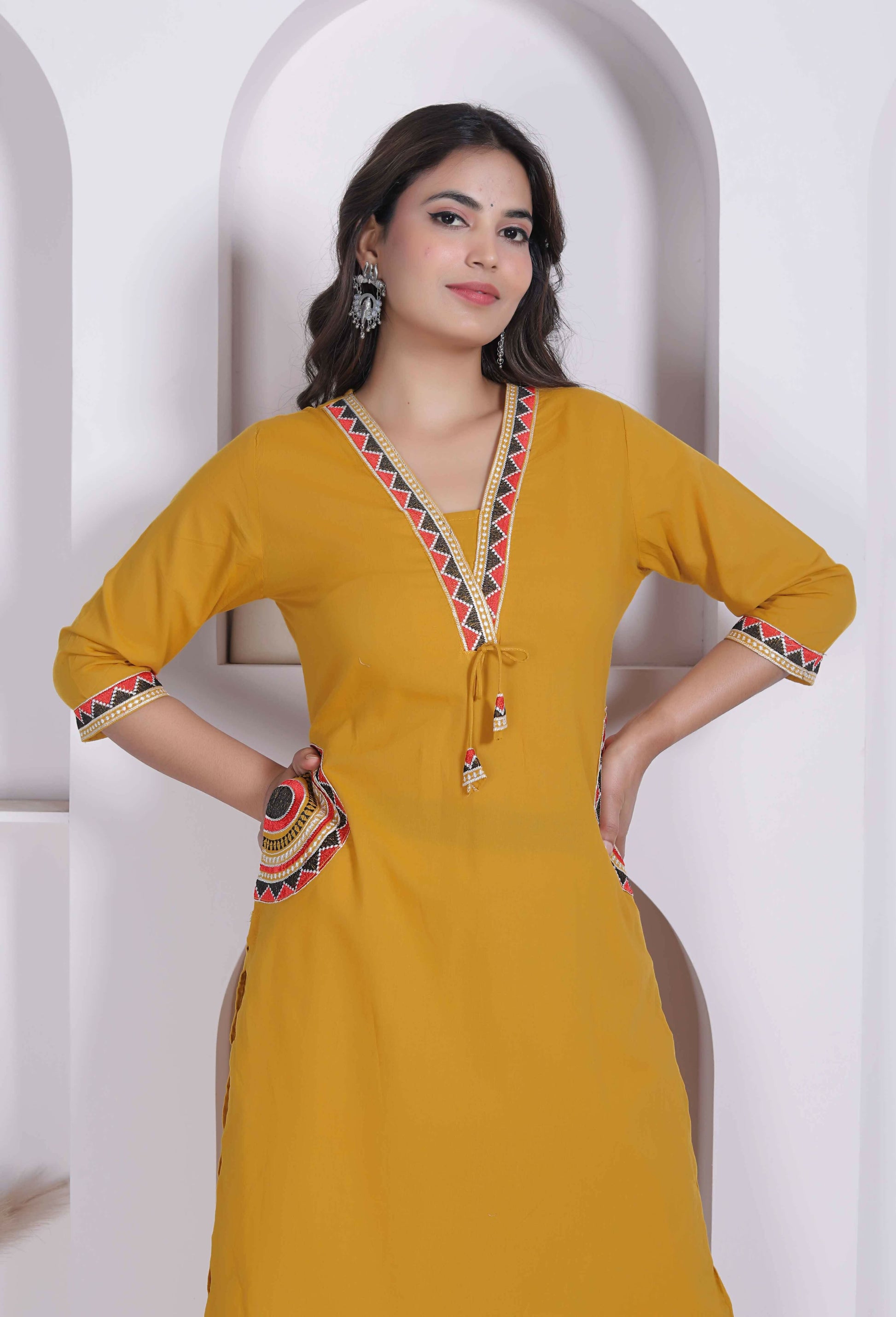 Miravan Womens Yellow Kurta And Palazzo Set