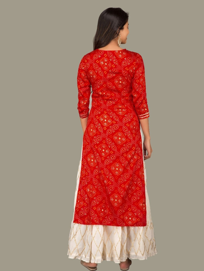 NOZ2TOZ Women's Red Printed Kurta with Sahrara (2 Pc Set) - Grab2buy