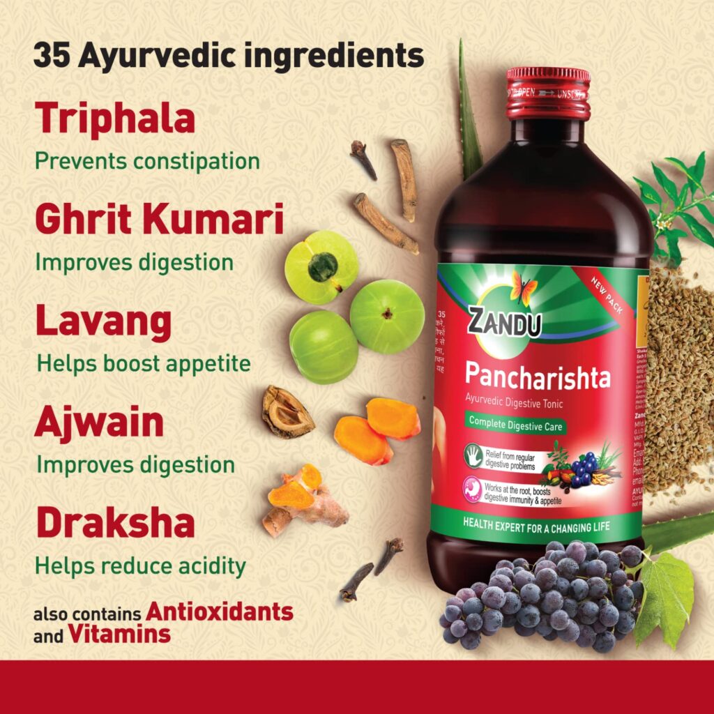 Zandu Pancharishta (450ml) For gas, bloating, acidity and indigestion, digestive immunity and digestive health 