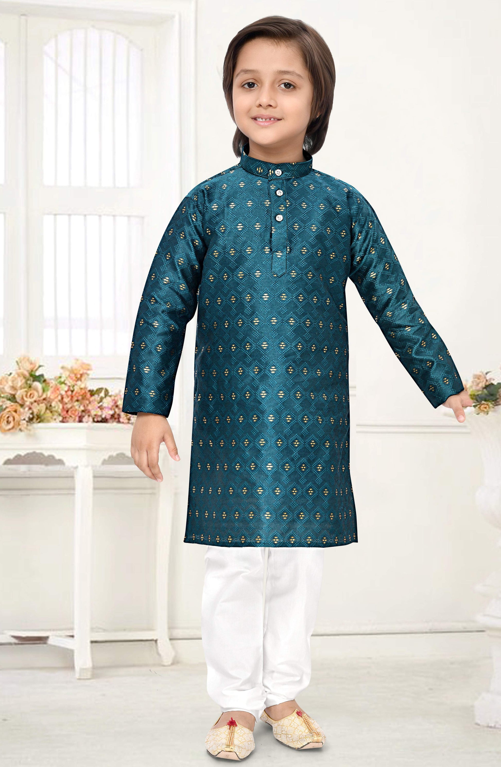 Neera Trendz Rama Jacquard Zari Work Kid's Kurta With Pyjama