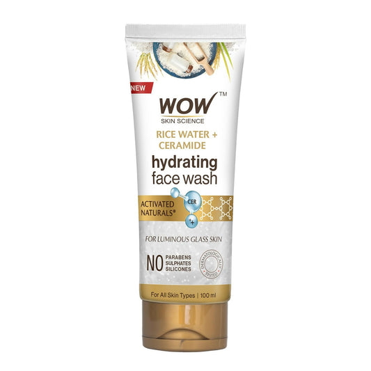 WOW Skin Science Rice Water & Ceramide Hydrating Face Wash, Brightens Skin, Tightens Pores 