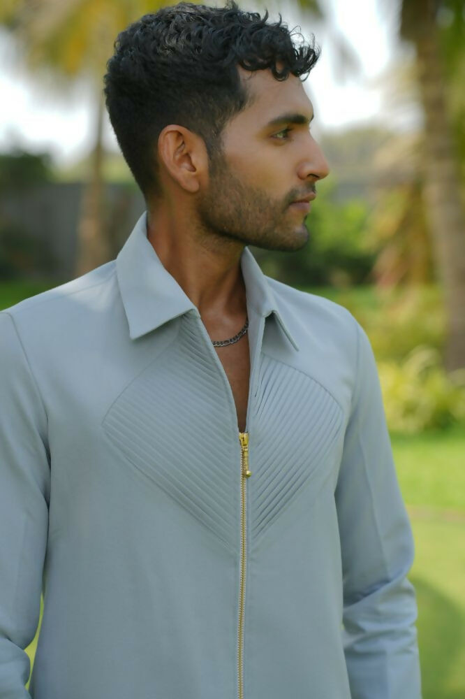 Linear Luxe Light Blue Shacket by Hilo Design
