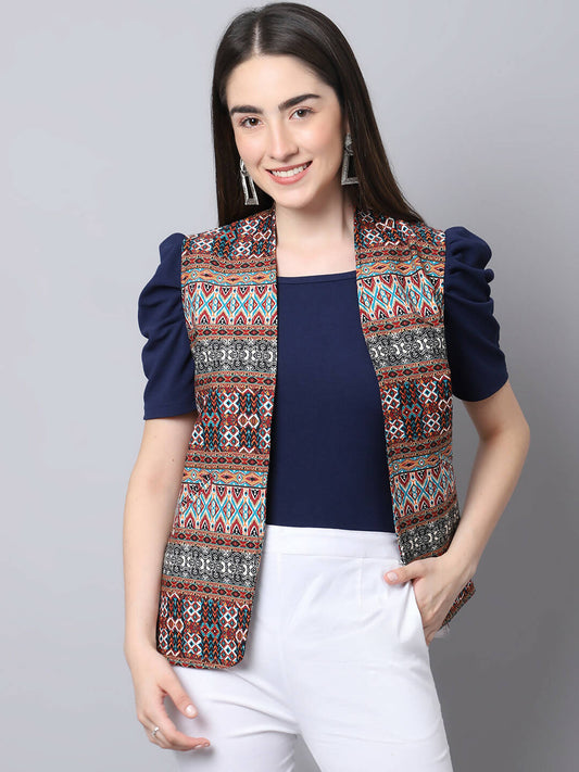 Even Apparels Brown 100% Polyester Open Front Women's Waistcoat - Grab2buy