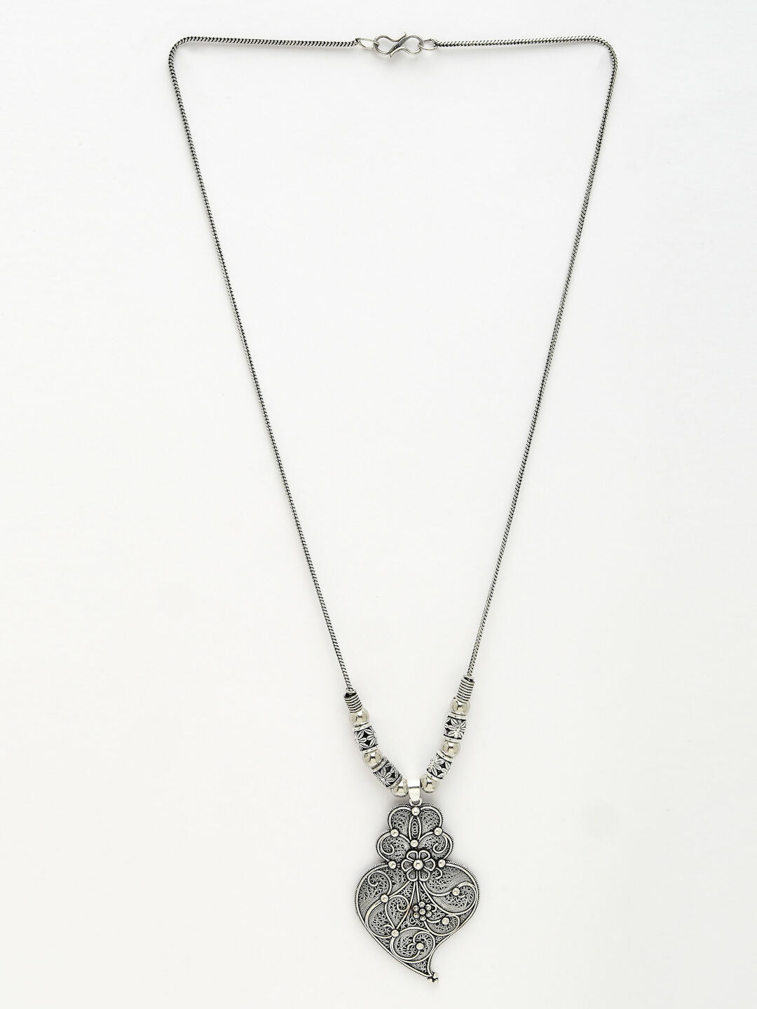 NVR Women's Silver-Toned German Silver Oxidised Pendant with Chain 