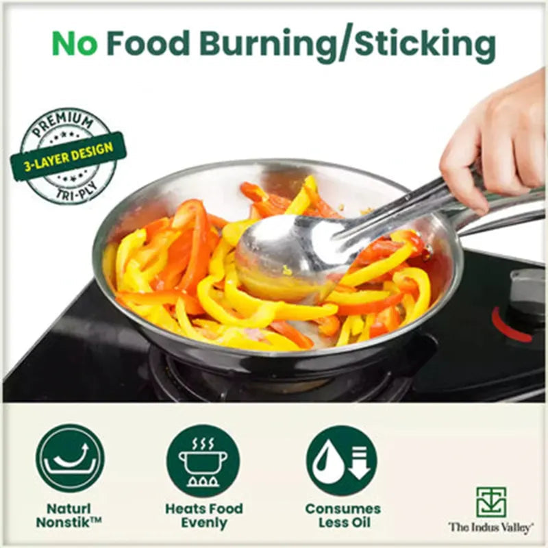 The Indus Valley TurboCuk Tri-ply Stainless Steel Cookware Set: 3L Kadai with Lid + 1.4L Fry Pan, Premium Quality, 3 Layer Thick Body, 100% Toxin-free, Non-stick, Induction & Gas  Grab2Buy The Indus Valley Grab2Buy