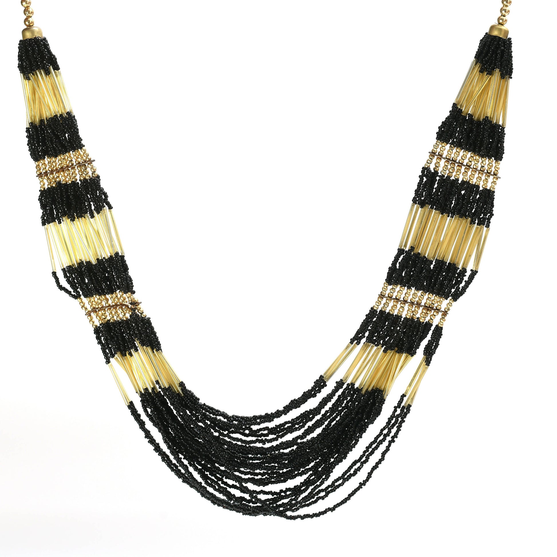 Mominos Fashion Johar Kamal Handicraft Finish Beads Work Long Necklace For Women (Black /Golden) - Grab2buy