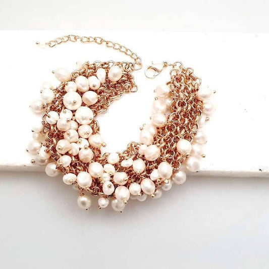 Bling Accessories Cluster Pearl Bracelet with Baroque Pearls in Rose Gold Finish - Grab2buy