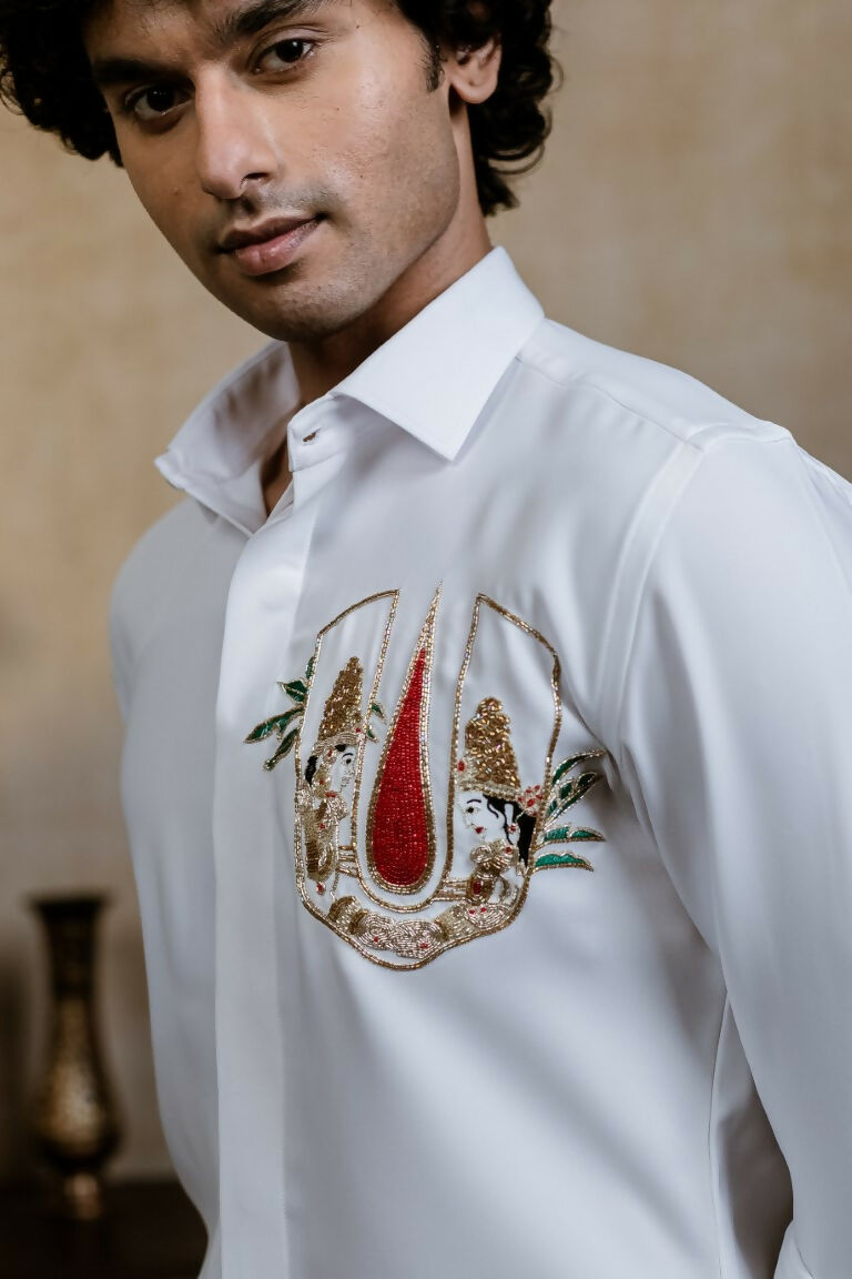British White Sri Vari Sutra Shirt By Hilo Design 