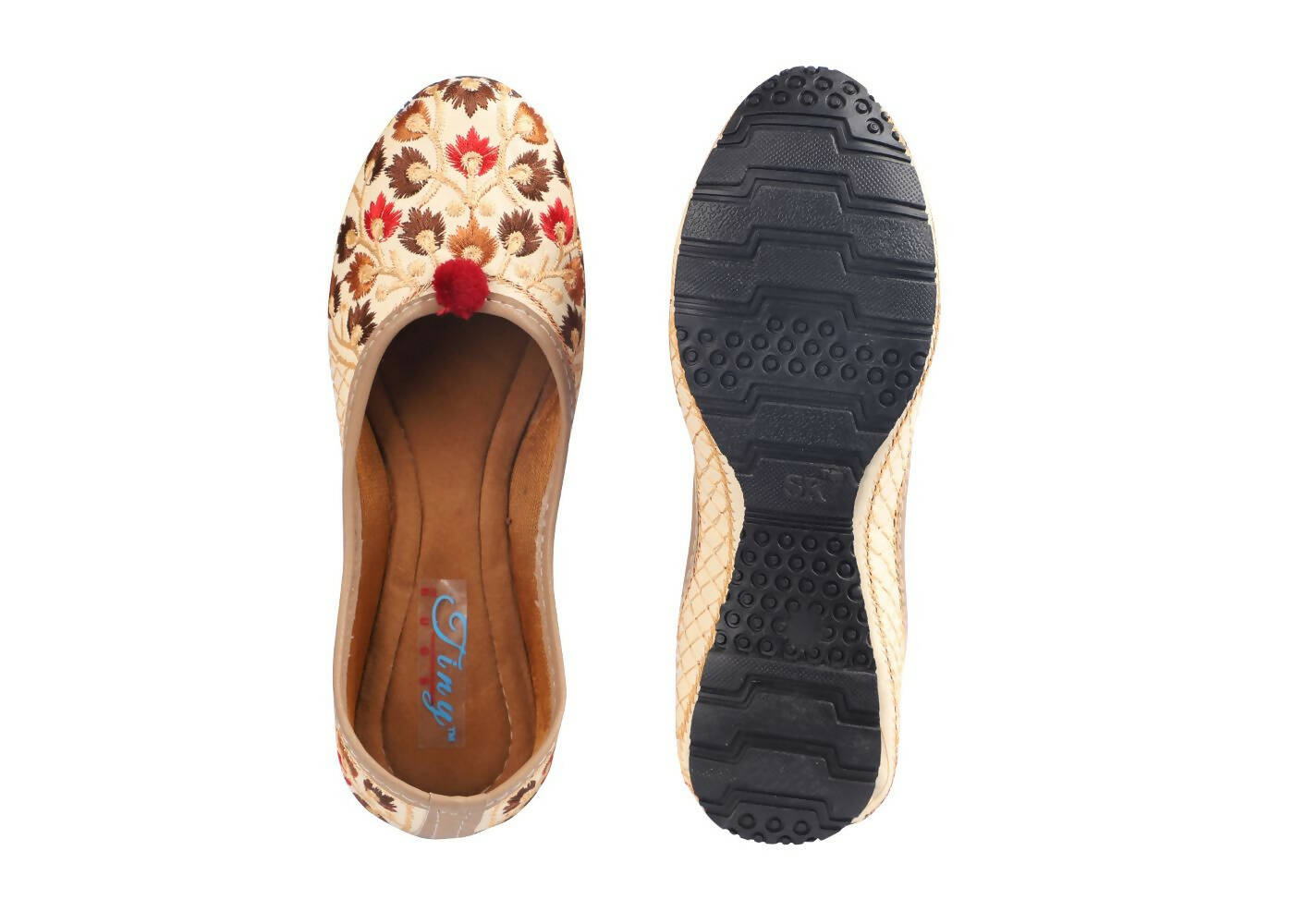 Tiny Bugs Girls Ethnic Floral Embroidered Juttis - Beige  Grab2Buy Tiny Bugs Grab2Buy
