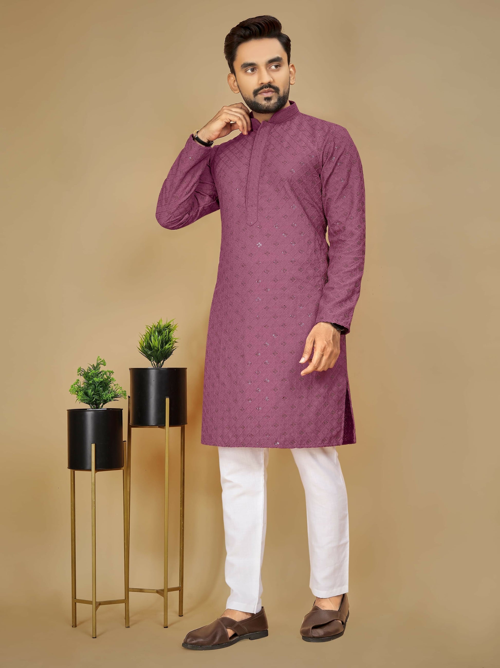 Anaita Purple Embroidered Rayon Straight Kurta