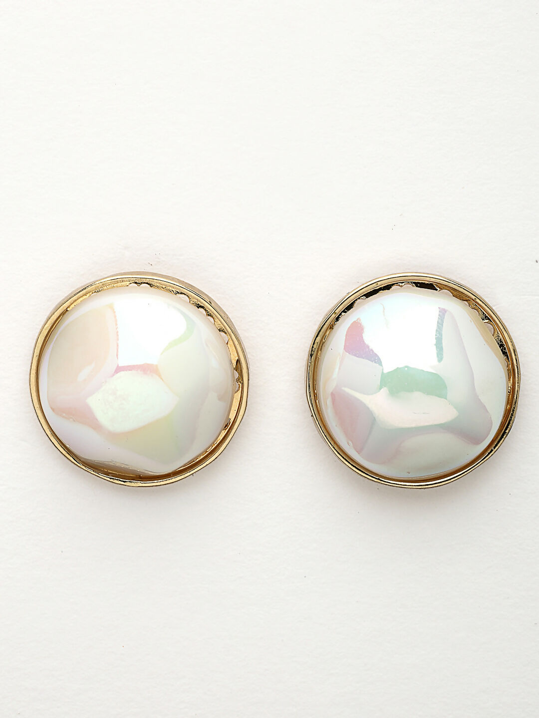 NVR Wome's Gold-Polished Pearl Studded Circular Studs Earring 