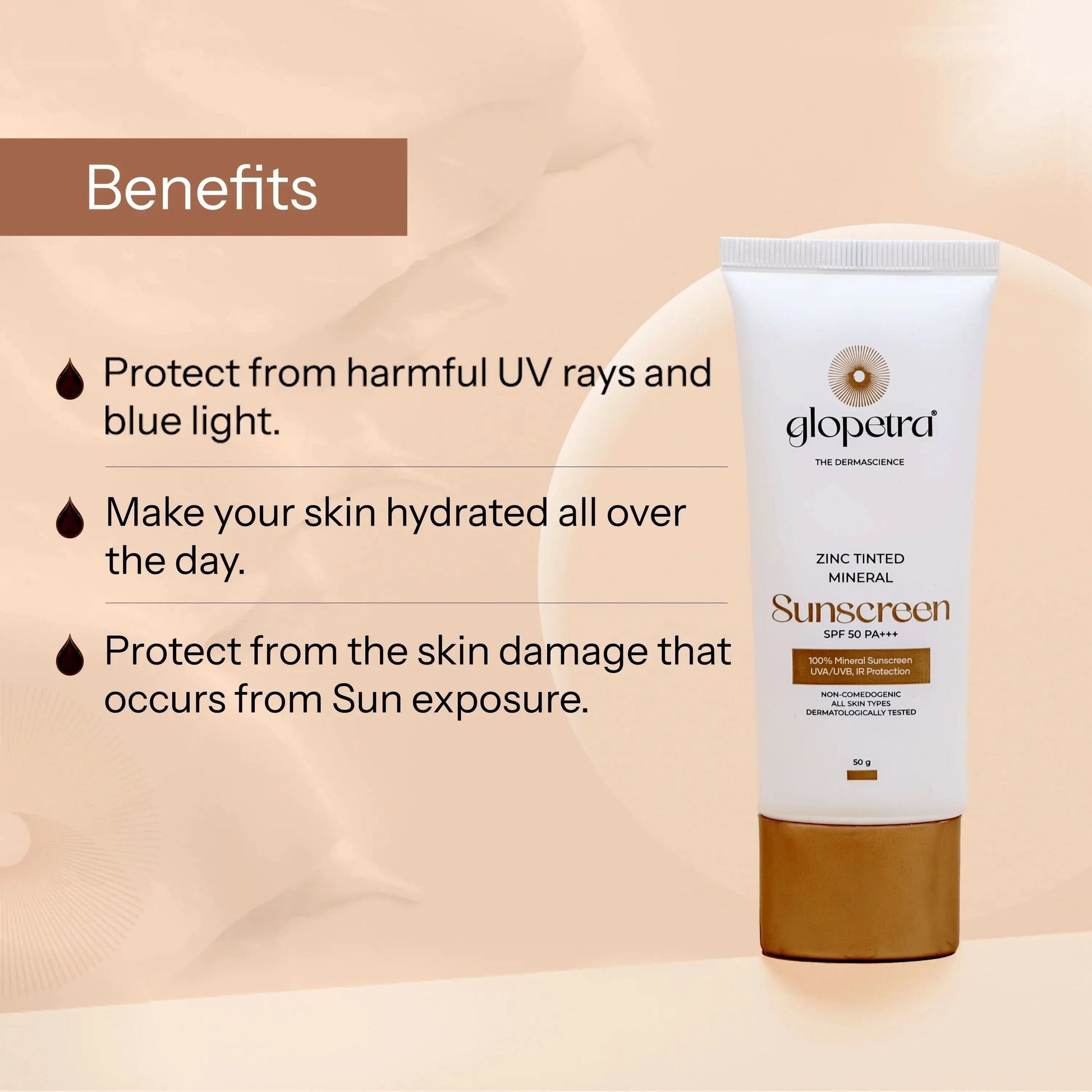 Glopetra Zinc Tinted Mineral Sunscreen Spf 50 Pa+++  Grab2Buy Glopetra Grab2Buy