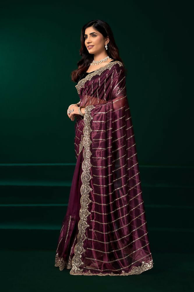 Joban Fashion Purple Net Party Wear Sarees