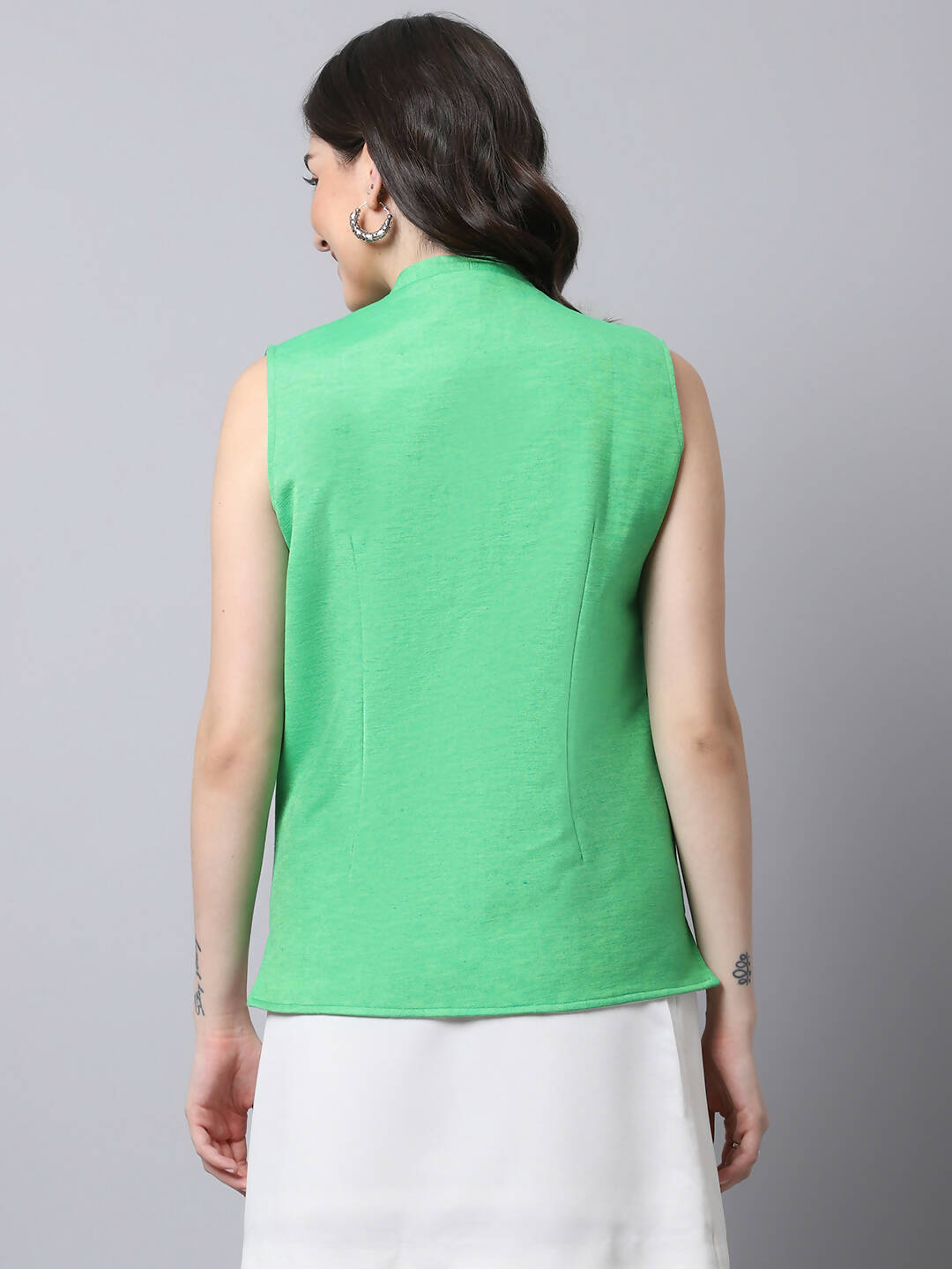 Even Apparels Green Polyblend Open Front Women's Waistcoat 