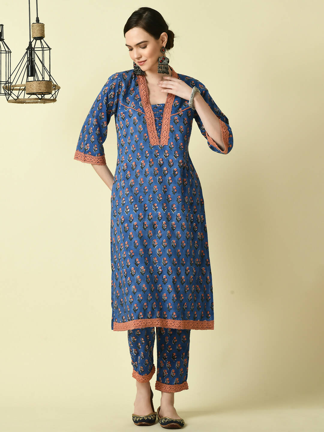 Myshka Women's Blue Straight Printed Kurta