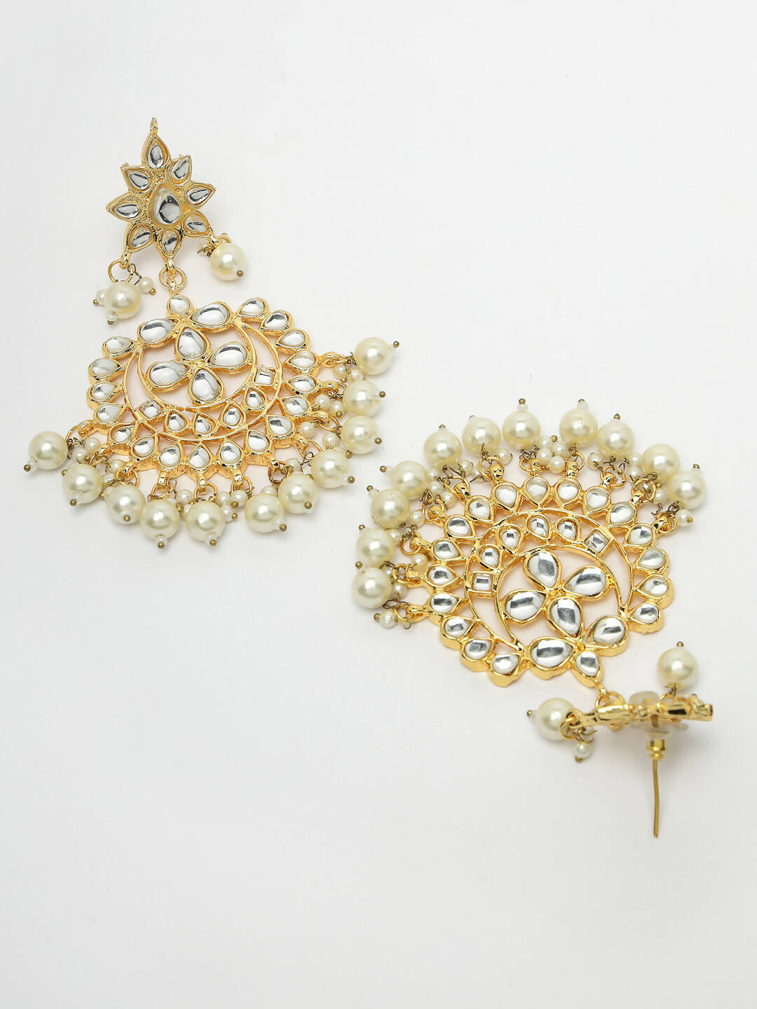 NVR Women's Gold-Polished Kundan Chandbali Earrings 