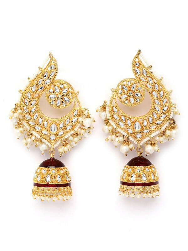 Gold Plated Peacock Design Brass Kundan Stone Handcrafted Jhumka Latkan Earrings By House of Ree - Grab2buy