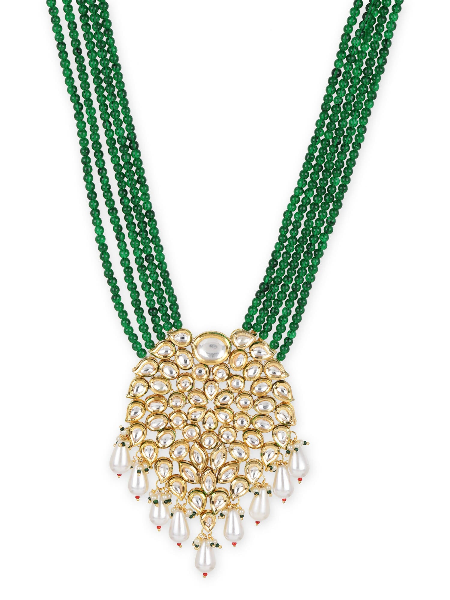 Gold-Toned Green Brass Gold-Plated Necklace - Ruby Raang - Grab2buy