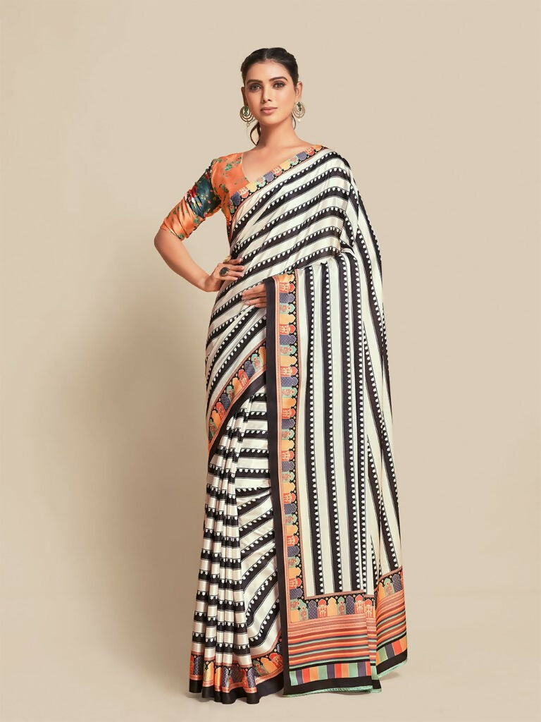 Partywear Designer Black & White Bright Moss Fancy Saree - Durga