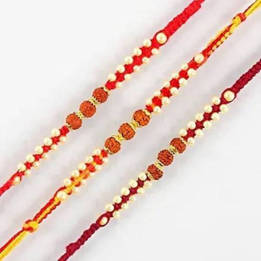 Set of 3 Sleek Rudraksha Rakhi and Almond Treat Chocolate