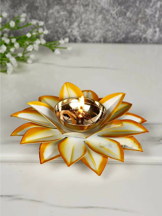 CraftVatika Gold-Toned Lotus Shaped Diya For Pooja 