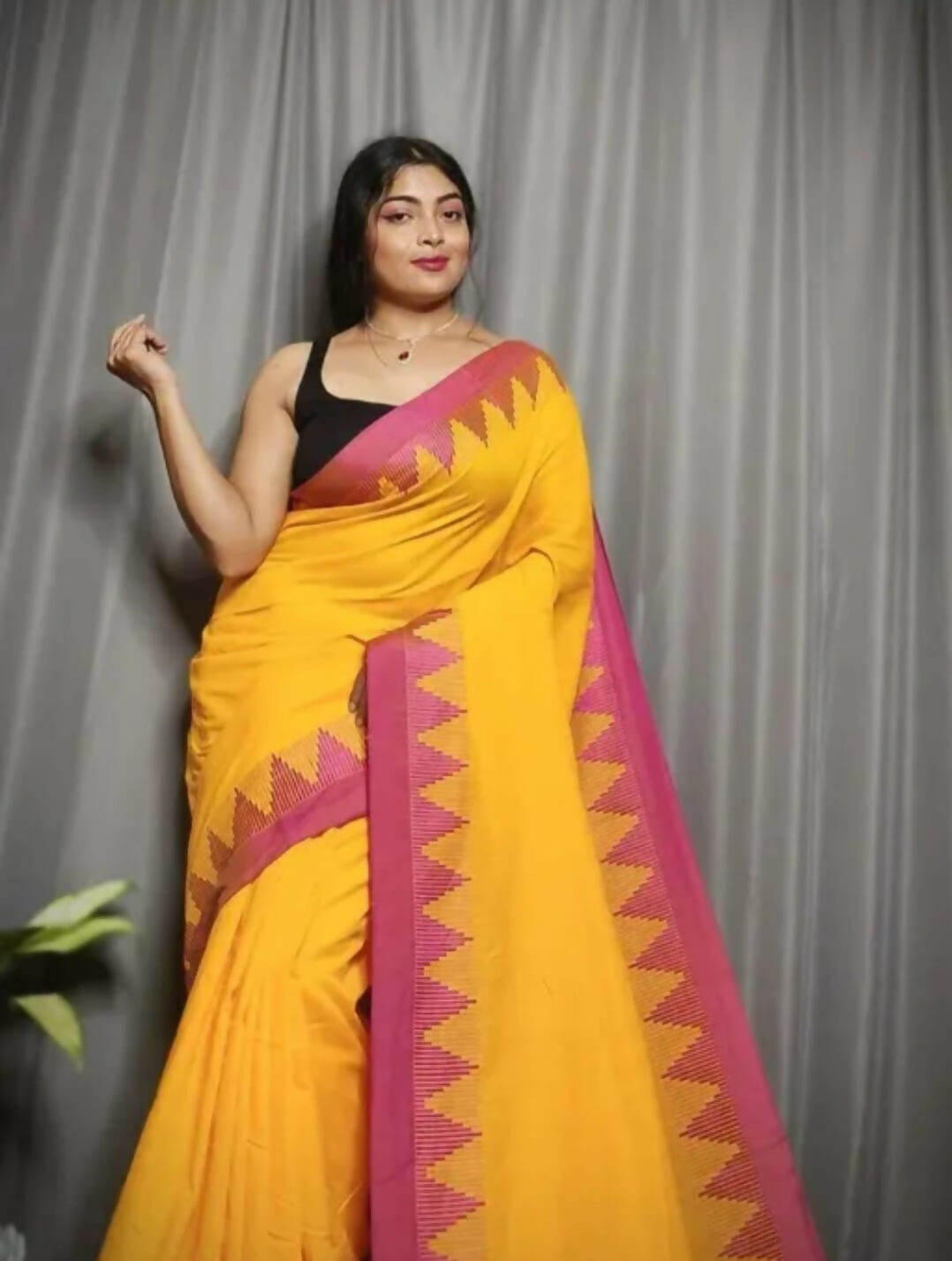Exclusive Collection Beautiful Yellow Pure Cotton Woven Handloom Grab2Buy With Running Blouse Piece 