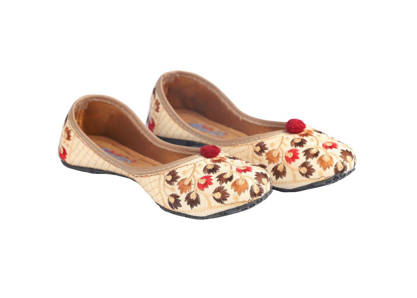 Tiny Bugs Girls Ethnic Floral Embroidered Juttis - Beige  Grab2Buy Tiny Bugs Grab2Buy
