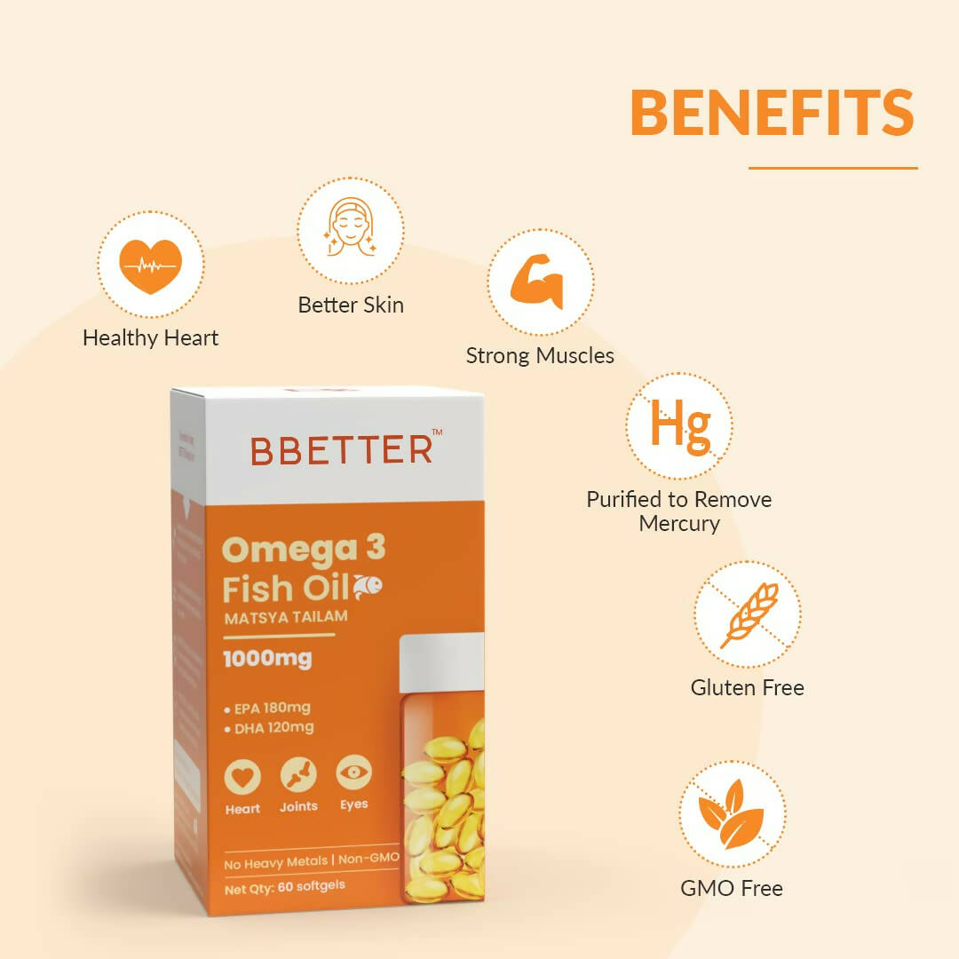 BBETTER Omega 3 Fish Oil Capsules for Women & Men 