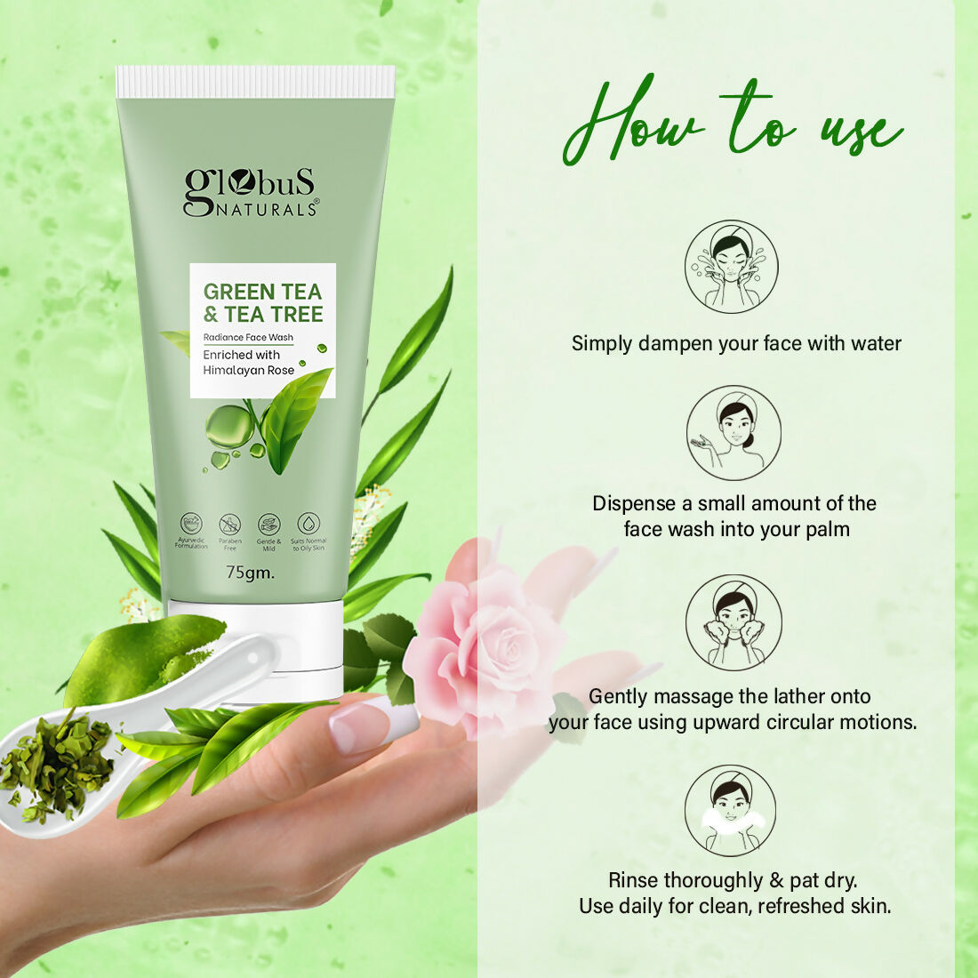 Globus Naturals Green Tea & Tea Tree Face Wash 