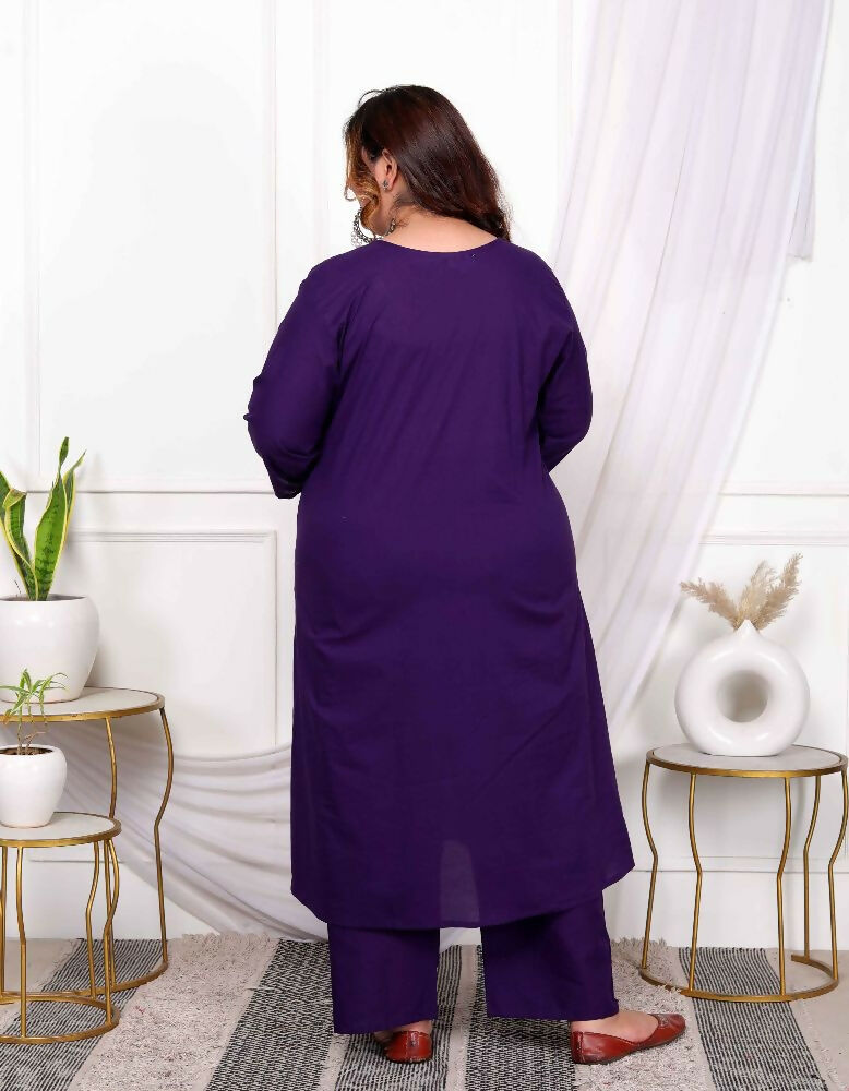 Miravan Womens Plus Size Purple Embroidered Kurta With Palazzo And Dupatta Set