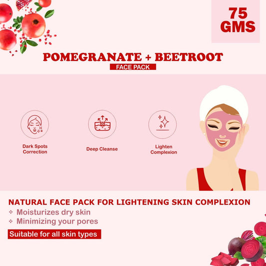 Kimayra Pomegranate + Beetroot Face Pack Powder For Brighter Skin Tone, Helps In Anti – Ageing & Natural Pink Blush 