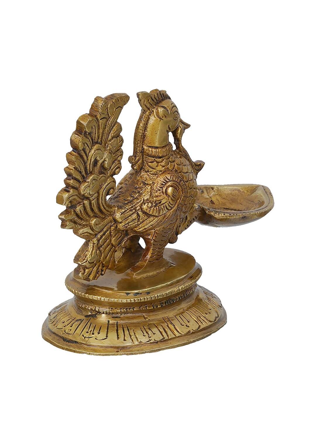Grab2Buy Gold-Toned Peacock Brass Diya Stand 