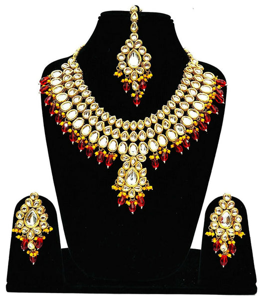 Joban Fashion Hand Made High Quality Gold Plated Base Metal Alloy Kundan Stone Studded Kundan Jewellery Set