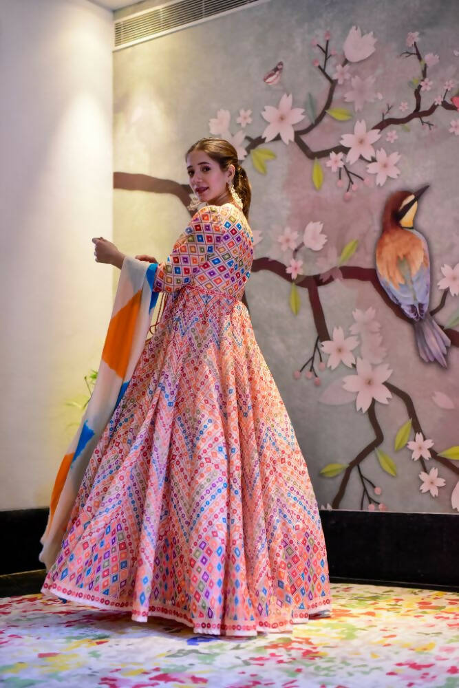 Partywear Designer Blue Pure Maslin Gown - Anbazaar