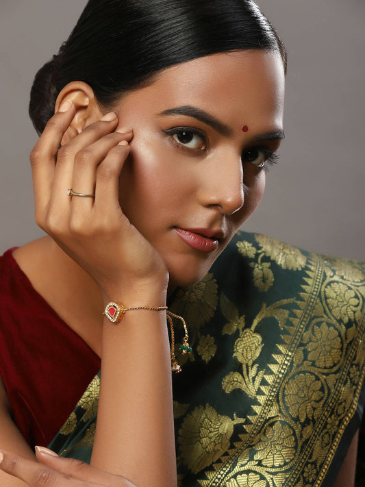 Women's Gold-Polished Pink Kundan Studded Brass Charm Bracelet - Ruby Raang | Grab2Buy