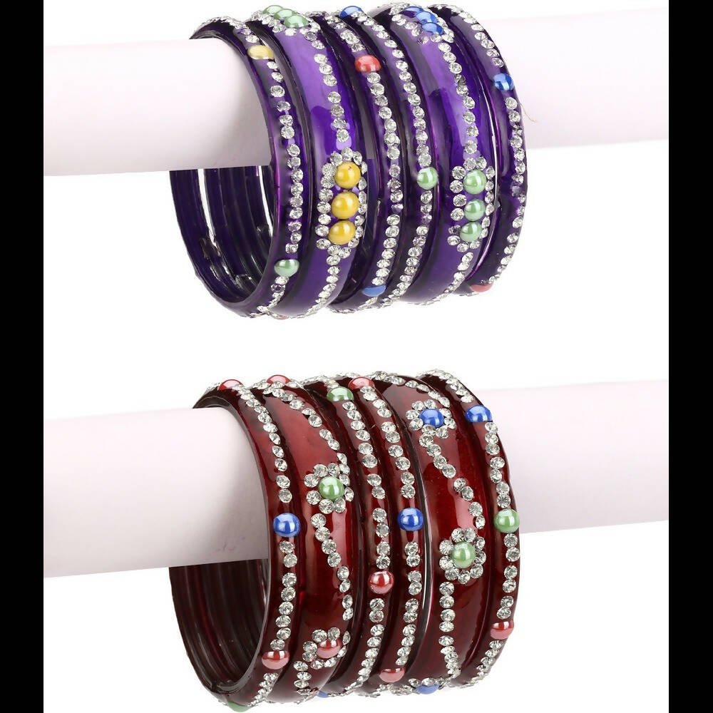 Afast Bridal Wedding & Party Fashionable Colorful Glass Bangle/Kada Set, Pack Of 12 - Maroon, Blue | Grab2Buy