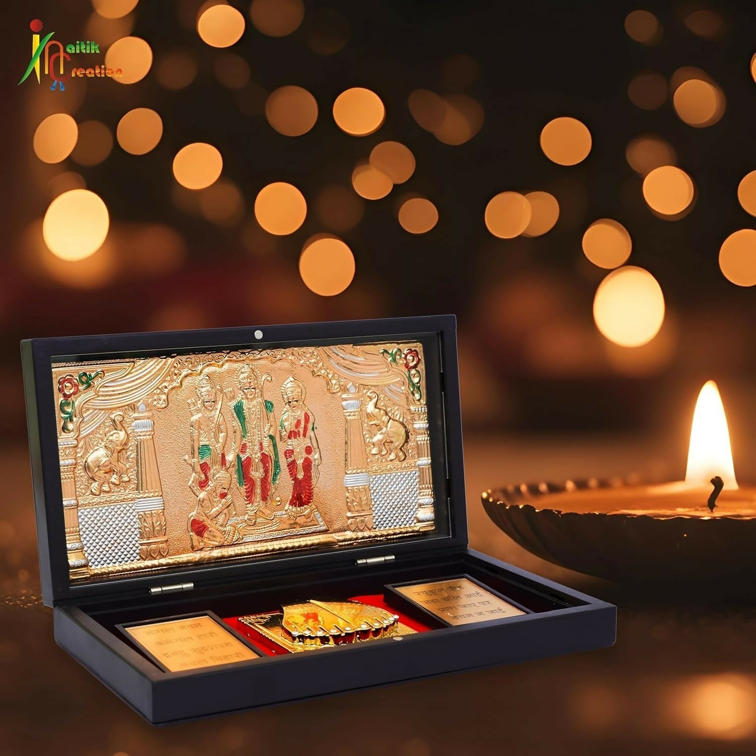 Naitik Creation Lord Ram Darbar Gold-Polished Photo Frame With Charan Paduka 