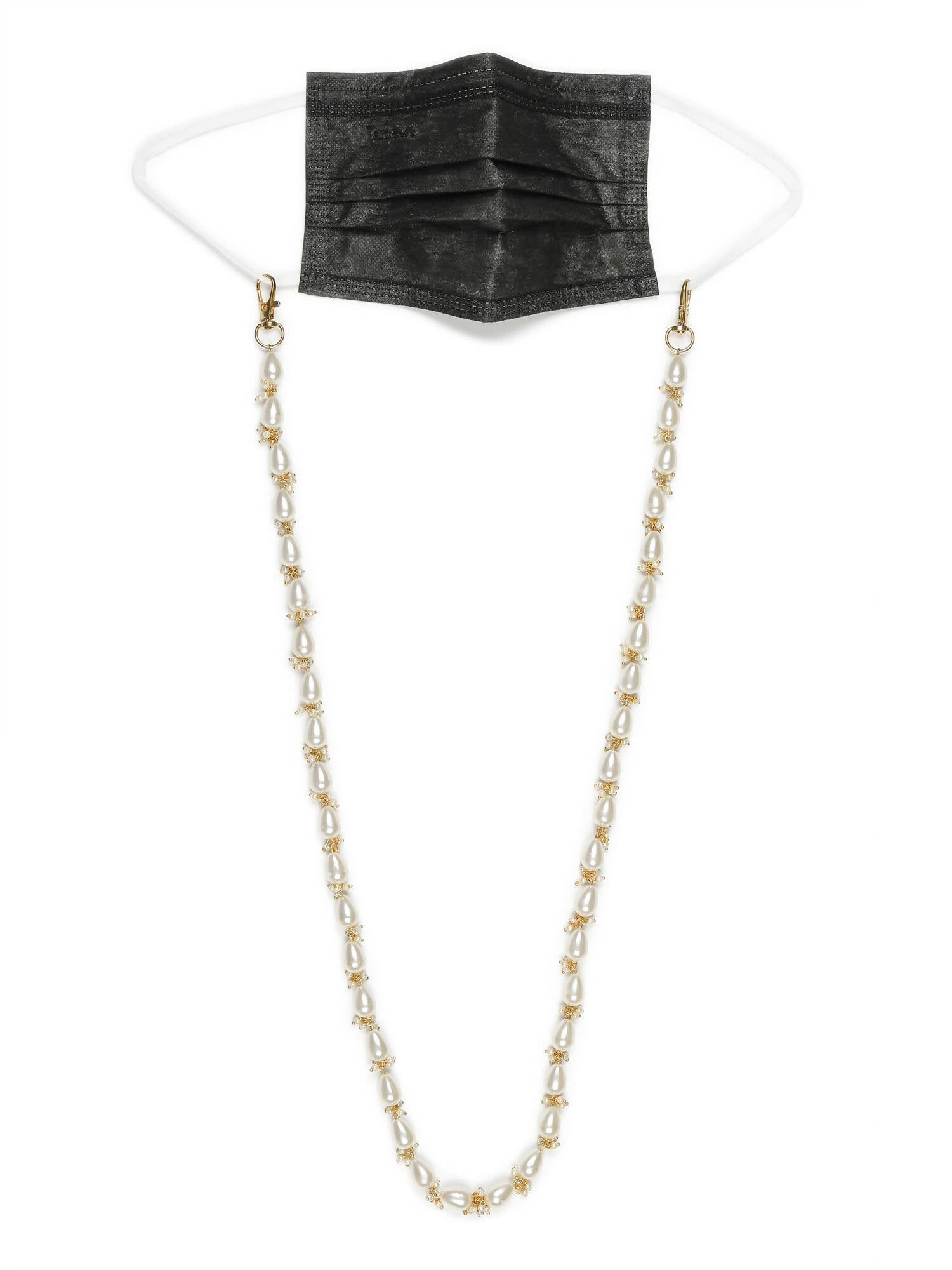 Gold-Toned White Embellished Mask Chain - Ruby Raang