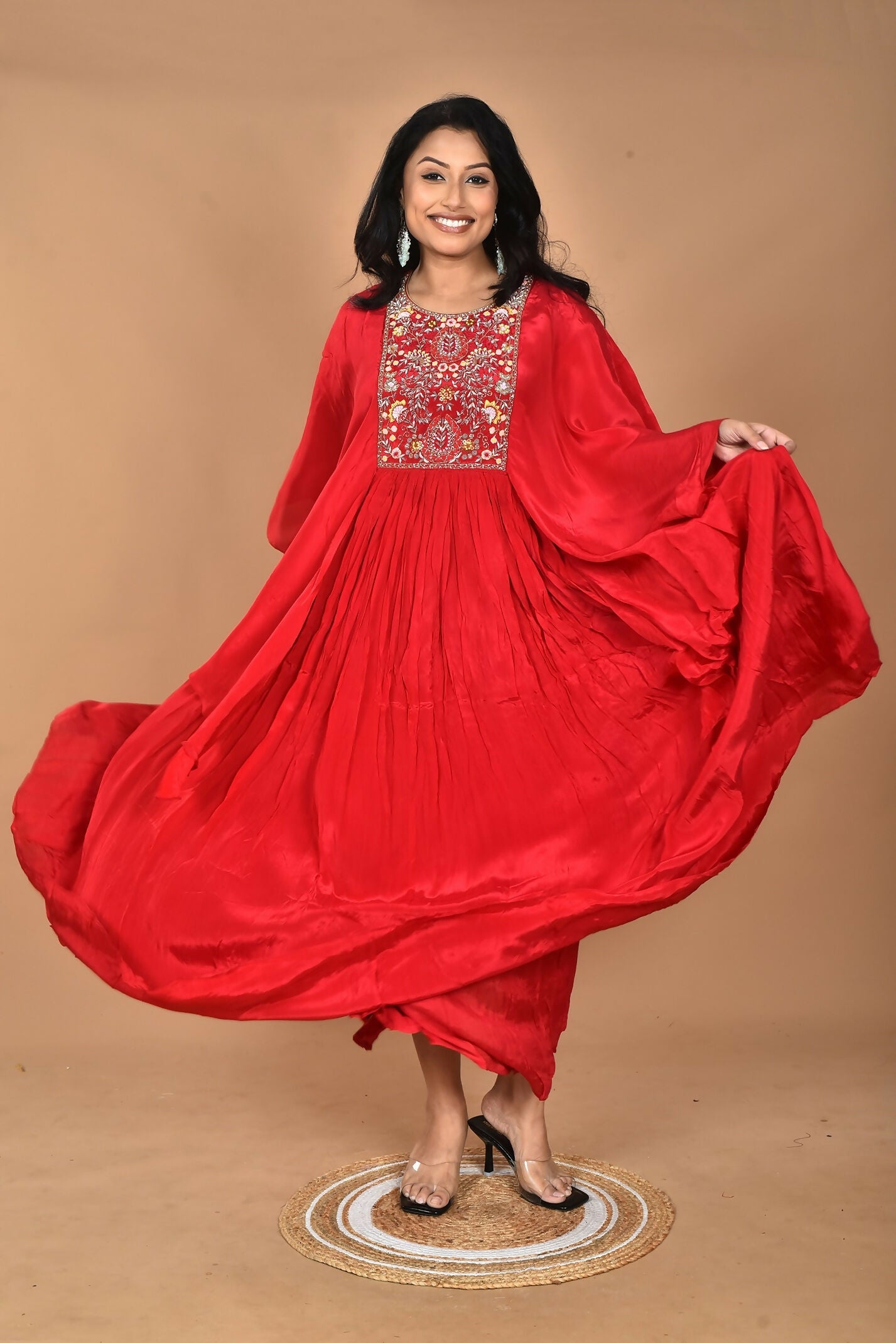Morchari Kaftan Zari Embroidery Work Gown-Red