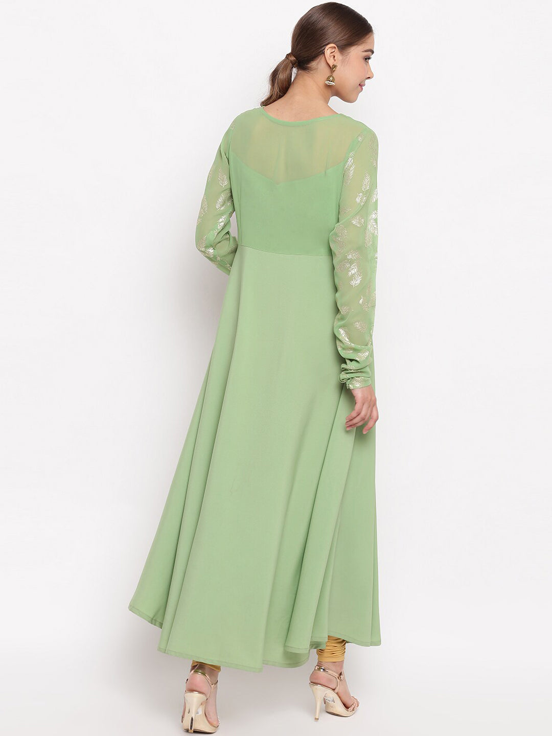 Janasya Women Green Printed Anarkali Kurta