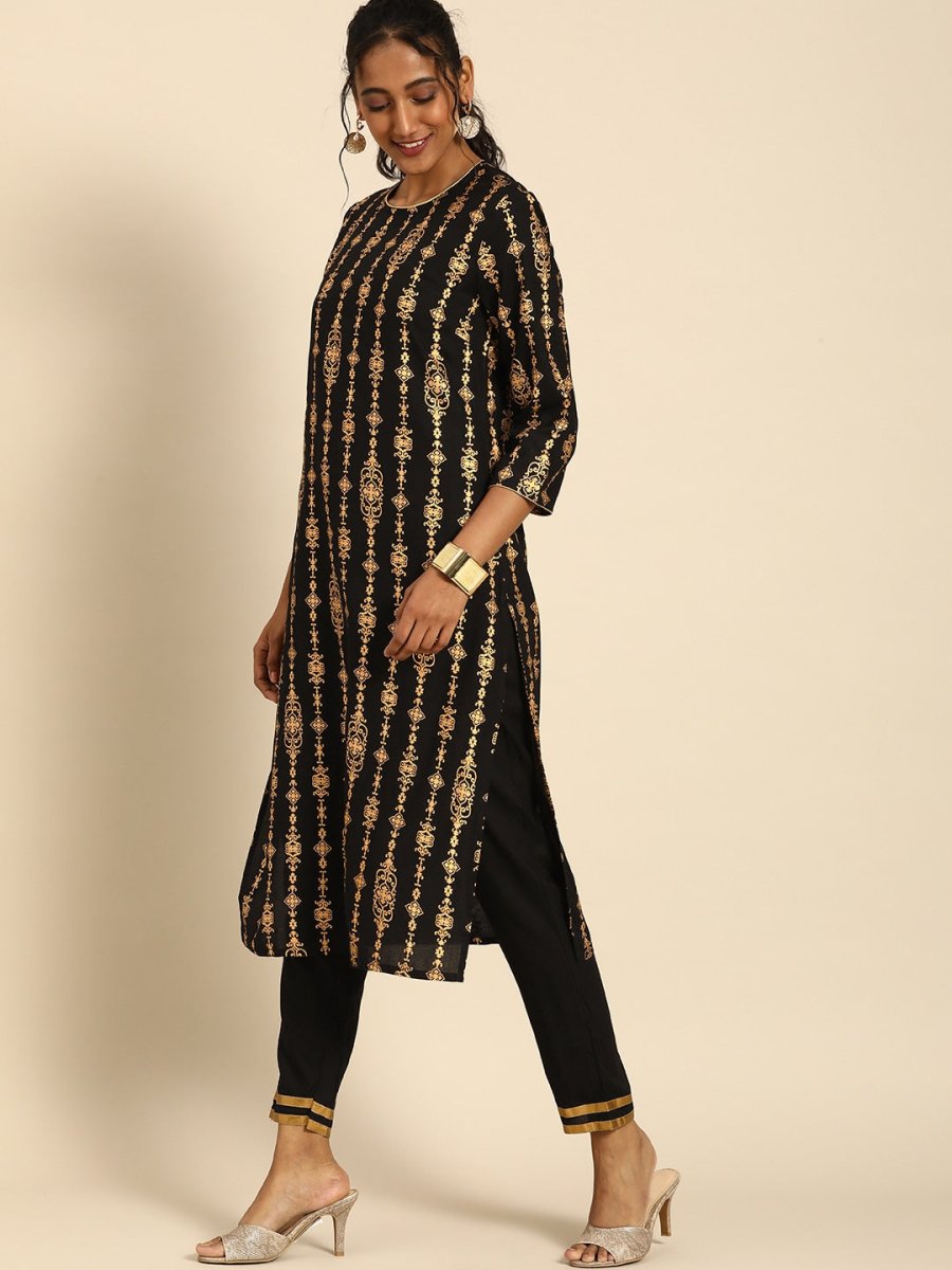 All About You Women Black Ethnic Motifs Printed Regular Kurta with Trousers & With Dupatta