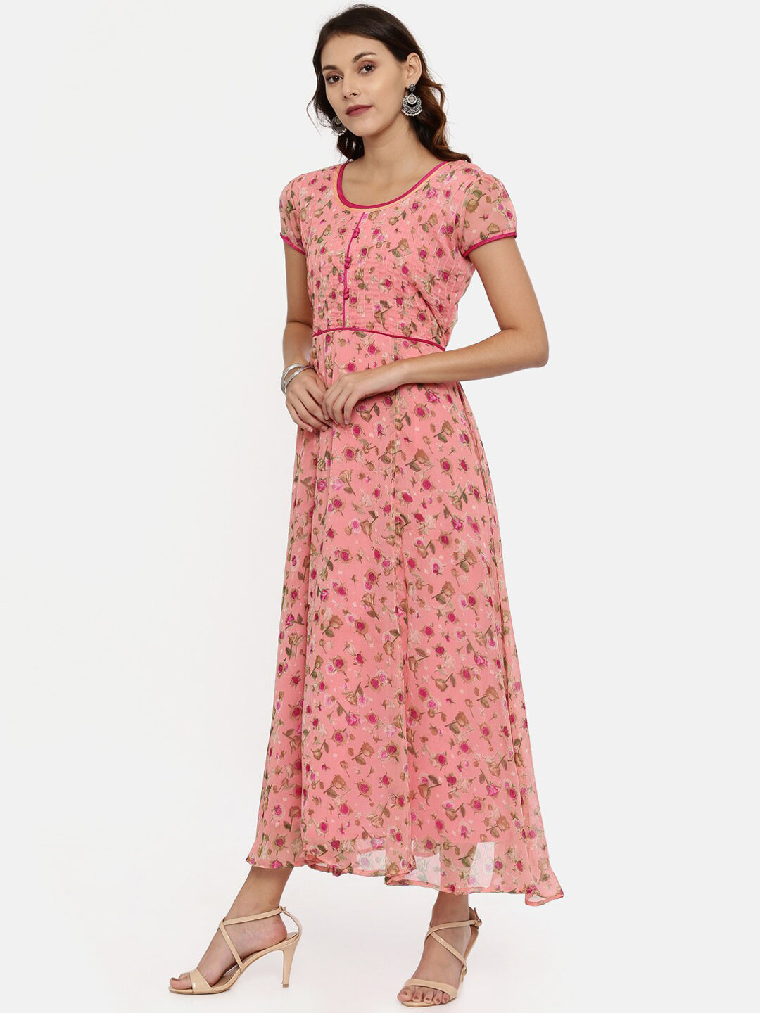 Souchii Women Pink Printed Fit And Flare Beautiful Dress 