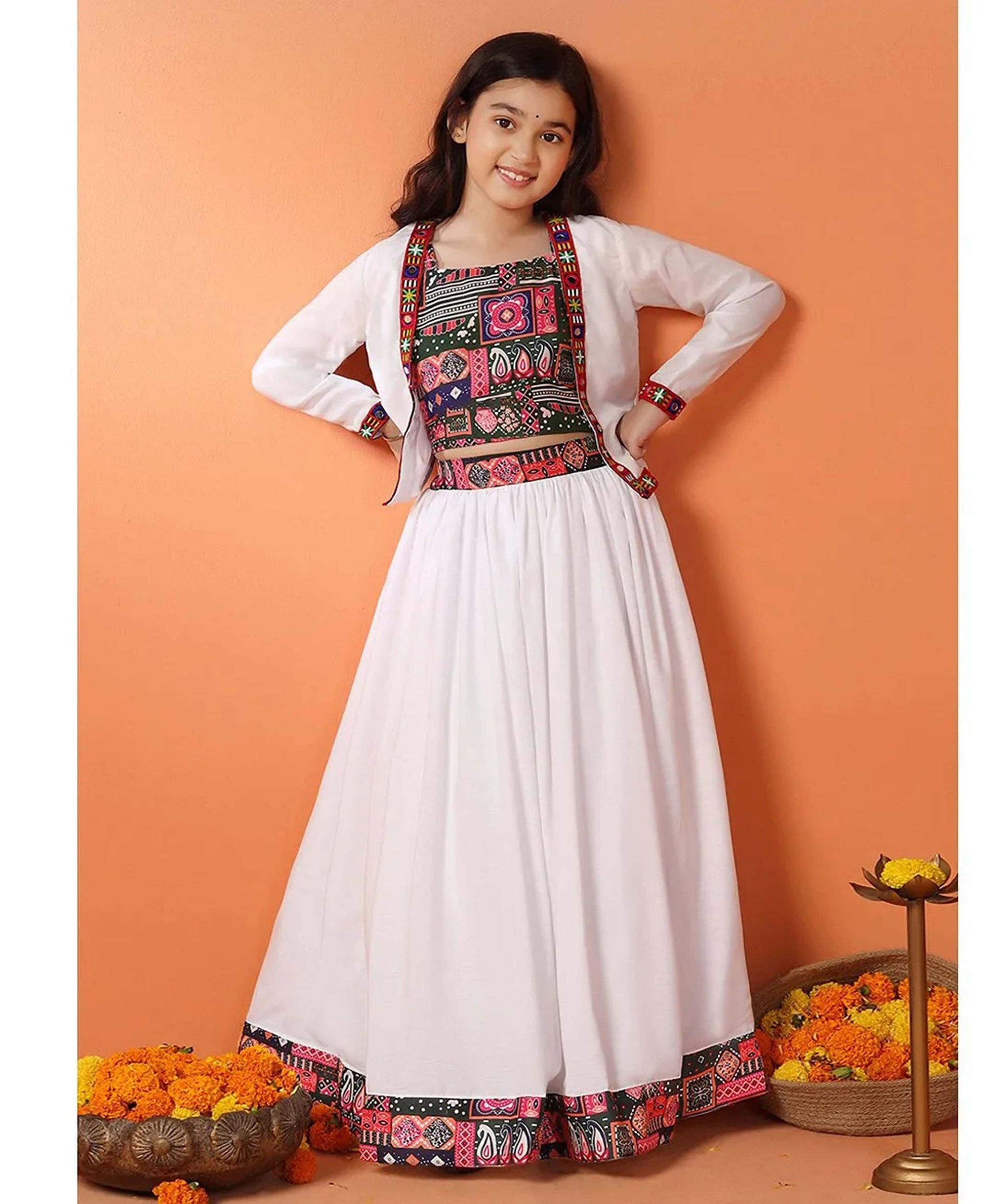 Joban Fashion Girl's White Color Lehenga Choli