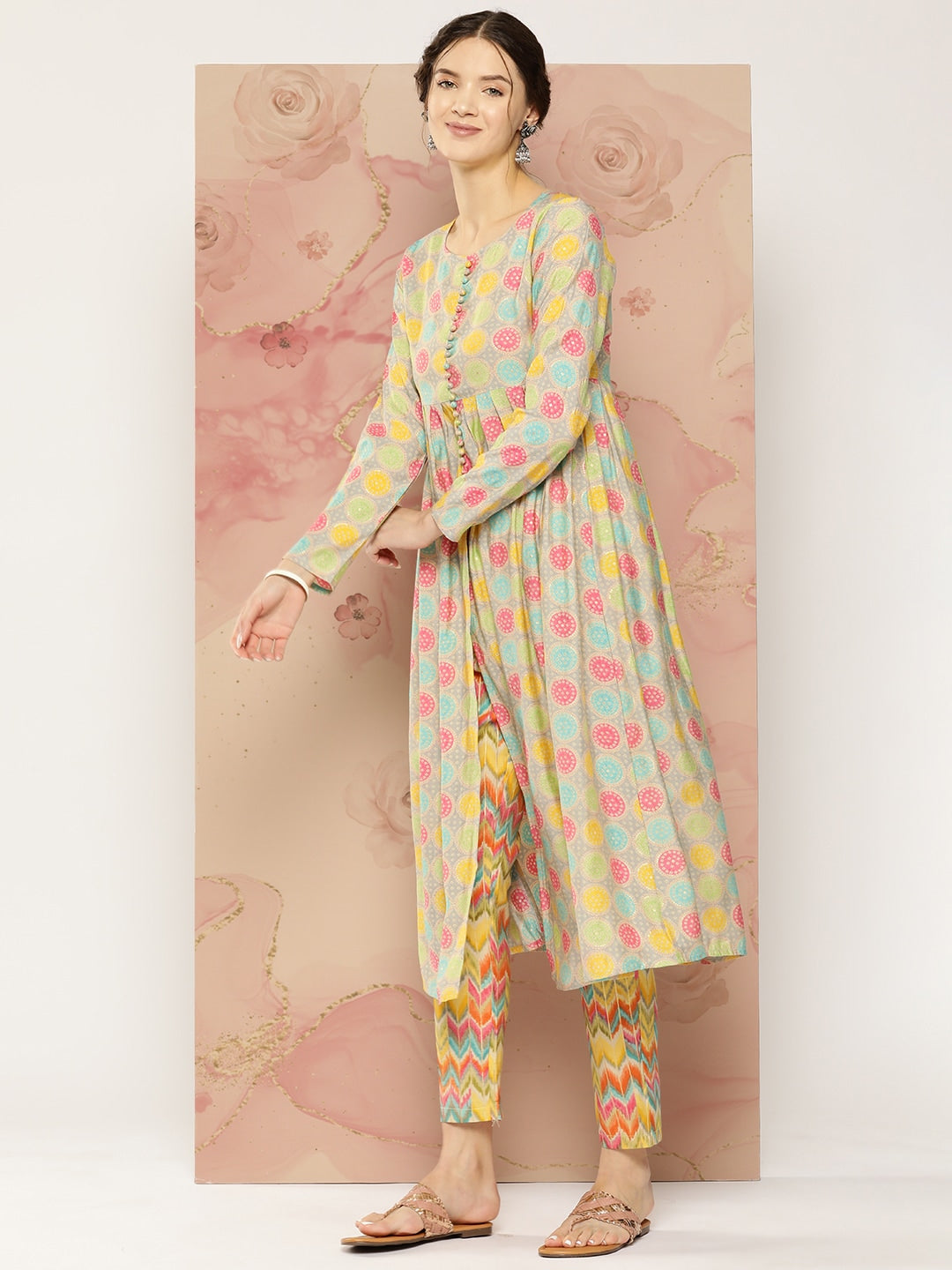 HERE&NOW Ethnic Motifs Printed Kurta with Trousers
