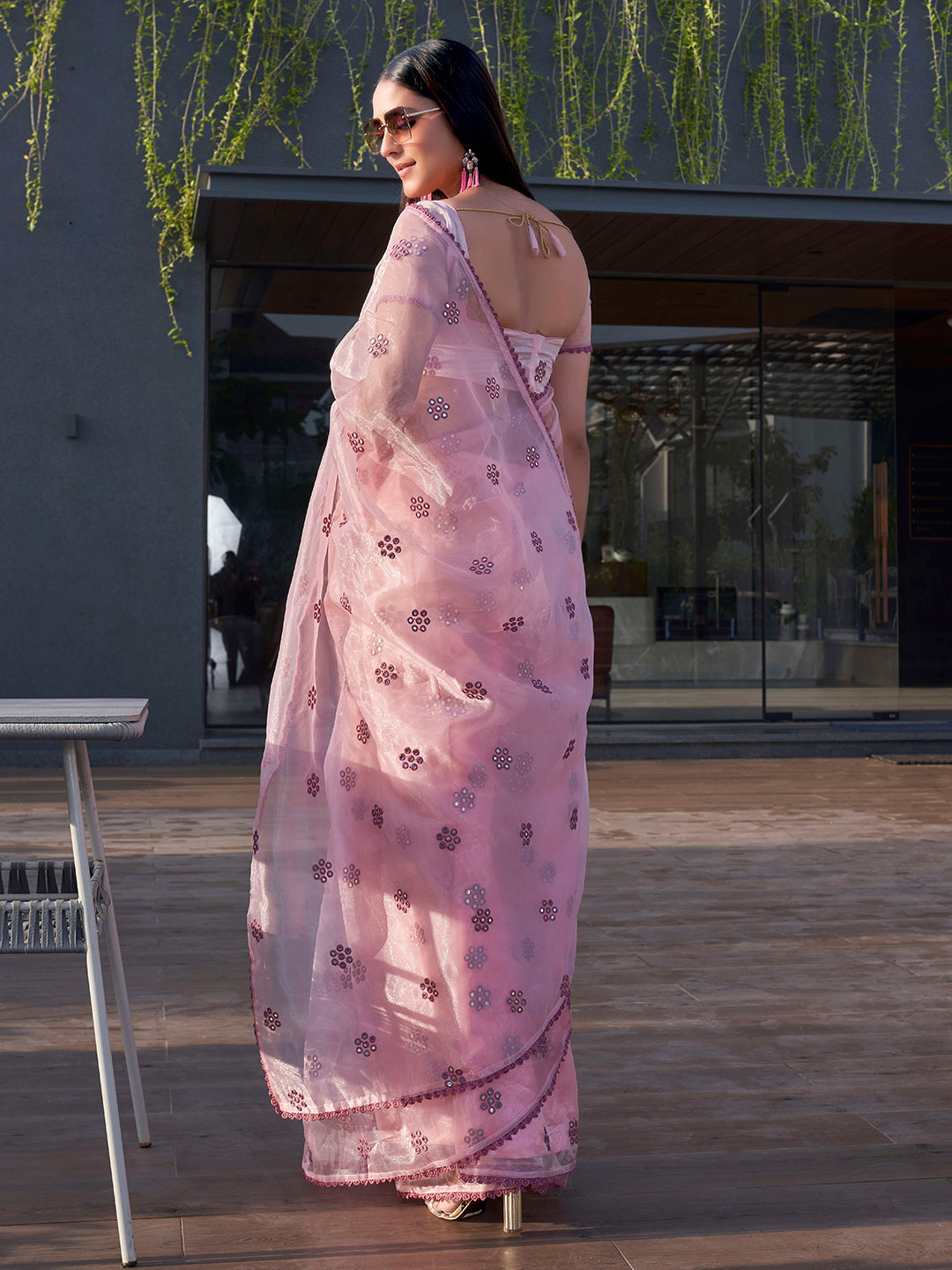 Tikhi Imli Floral Mirror Work Organza Grab2Buy 