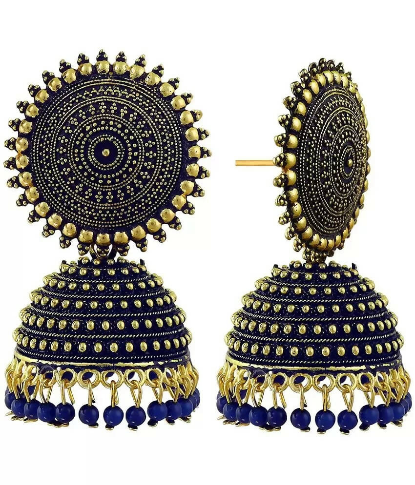 Mominos Fashion Joharkamal Gold-Plated Meenakari Jhumkas For Women & Girls (Blue) - Grab2buy