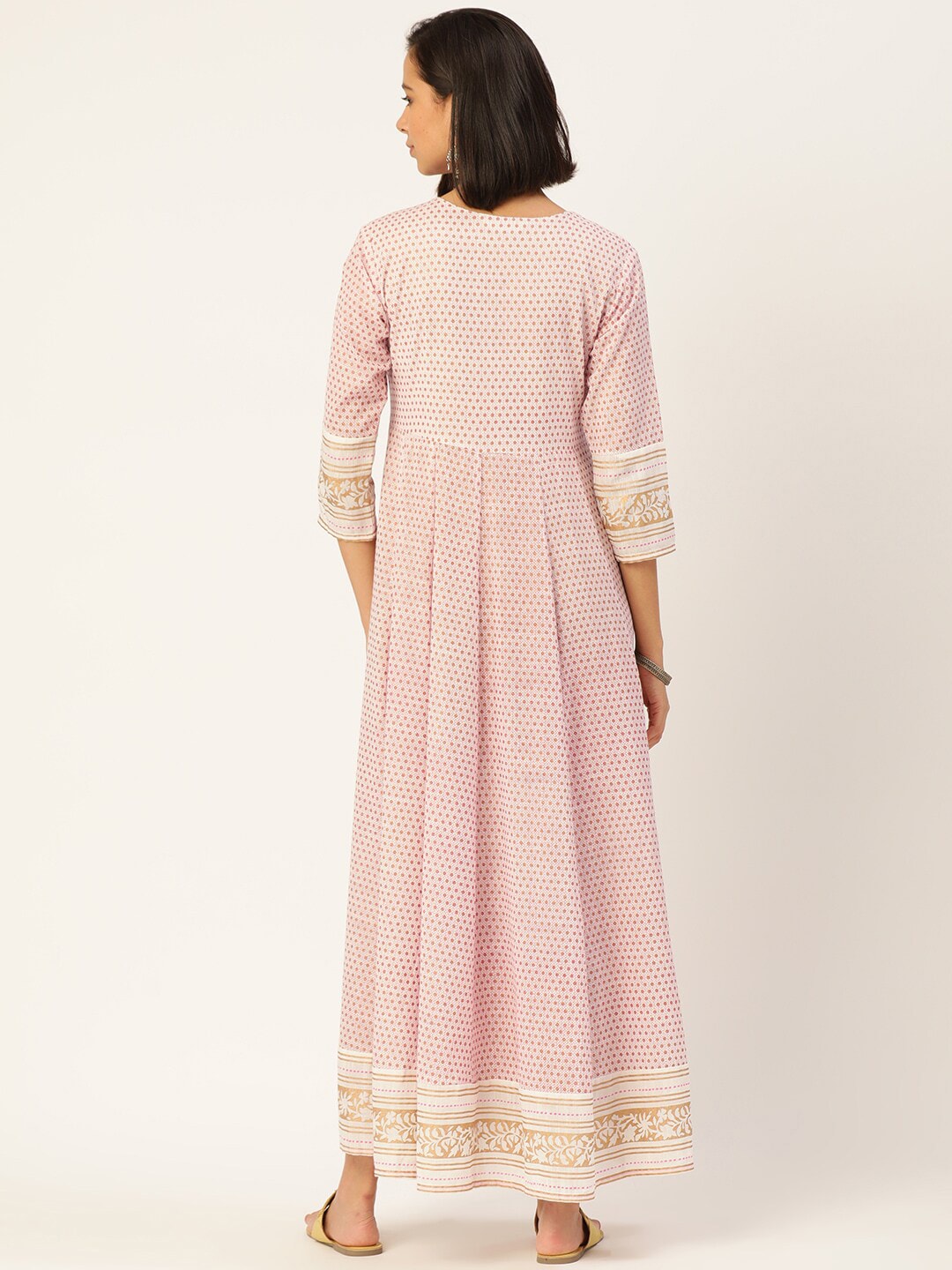 HERE&NOW Printed Anarkali Cotton Kurta With Dupatta