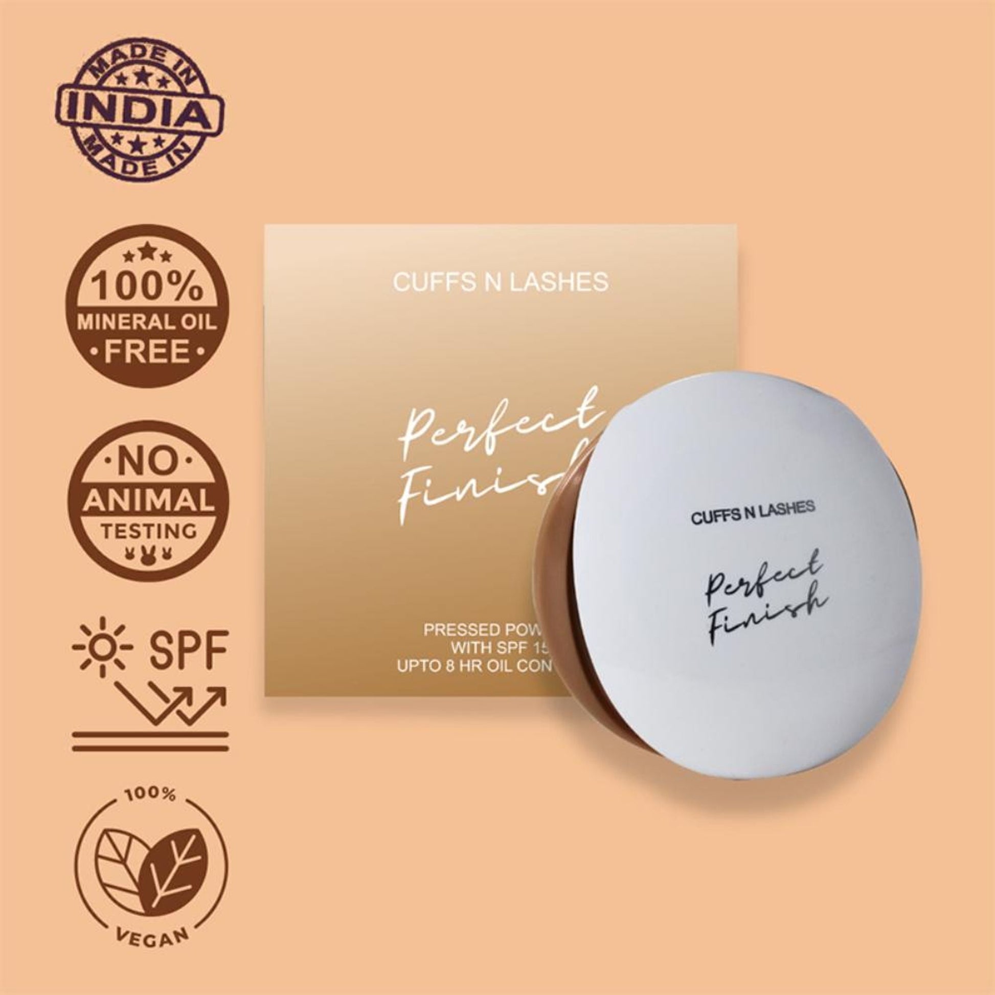 CUFFS N LASHES Perfect Finish Pressed Powder Compact With SPF 15 - 06 Medium